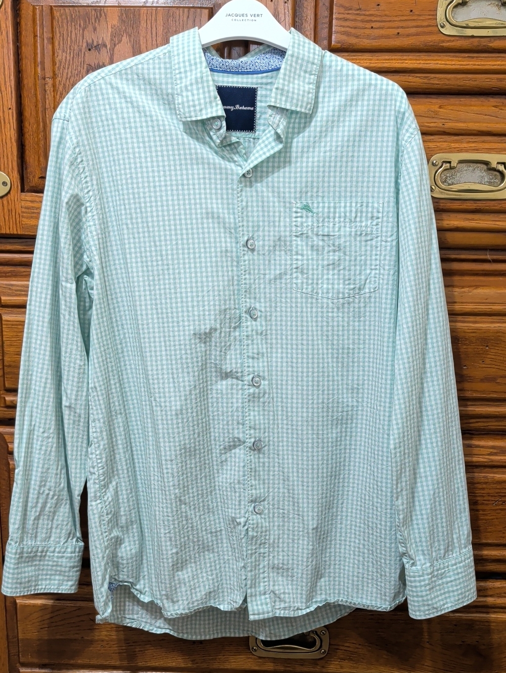 Men's Tommy Bahama Mint Green Gingham Long-Sleeve Button-Down Shirt
